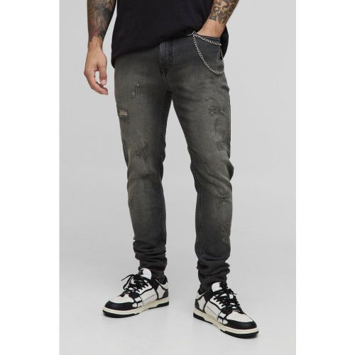 Jean skinny stretch délavé avec chaîne - 28R - Boohooman - Modalova