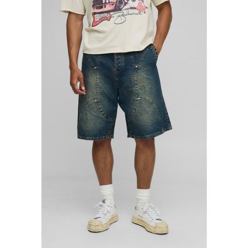 Short en jean délavé à empiècements en parachute - 28 - Boohooman - Modalova