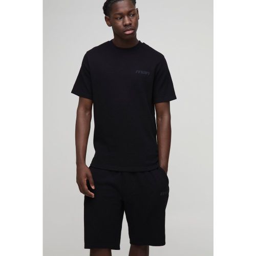 Ensemble imprimé en tissu gaufré avec t-shirt et short - MAN - S - Boohooman - Modalova