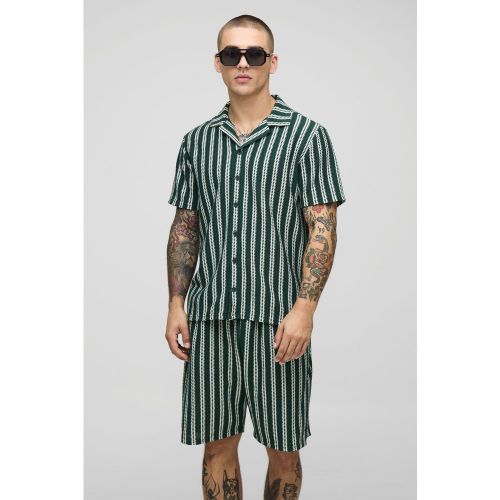 Ensemble texturé avec chemise rayée et short - S - Boohooman - Modalova