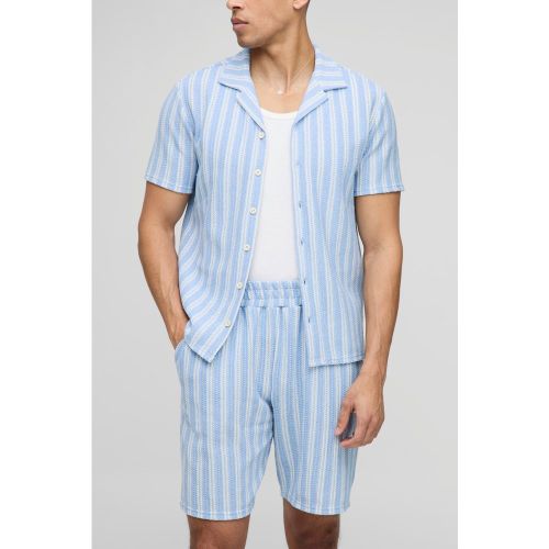 Ensemble texturé avec chemise rayée et short - S - Boohooman - Modalova