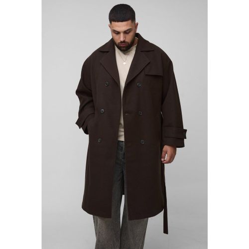 Plus Oversized Double Breasted Trench Overcoat in Chocolate - 3XL - Boohooman - Modalova