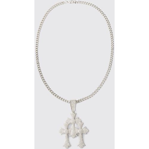 Collier à pendentif croix strassé - ONE SIZE - Boohooman - Modalova