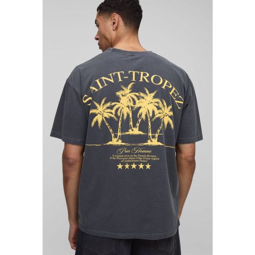 T-shirt oversize délavé à imprimé palmier - S - Boohooman - Modalova