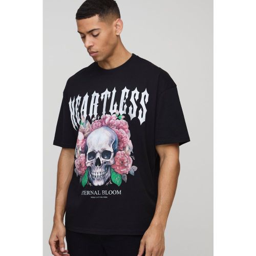 T-shirt oversize fleuri à imprimé crâne - S - Boohooman - Modalova