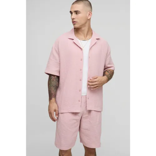 Ensemble oversize avec chemise froncée et short - S - Boohooman - Modalova