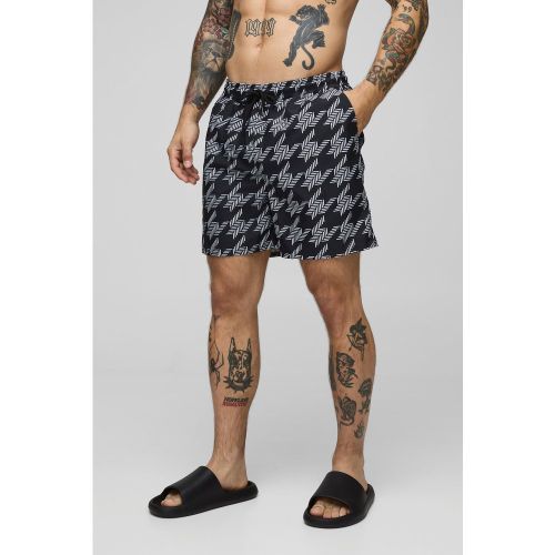 Maillot de bain mi-long à imprimé pied-de-poule homme - S - Boohooman - Modalova
