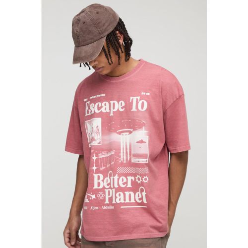 T-shirt oversize délavé à slogan Escape To A Better Planet - S - Boohooman - Modalova