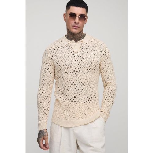 Tall - Polo en crochet à manches longues - 2XL - Boohooman - Modalova