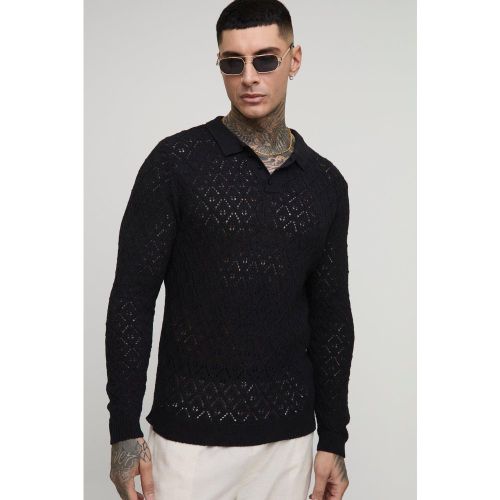 Tall - Polo en crochet à manches longues - 2XL - Boohooman - Modalova