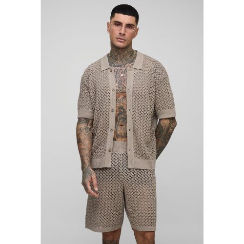 Tall - Ensemble en crochet avec chemise et short - L - Boohooman - Modalova