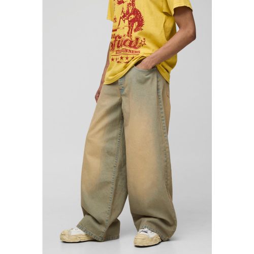 Super Baggy Antique Bleach Washed Jeans - 28R - Boohooman - Modalova
