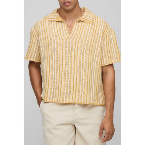 Polo oversize rayé à col V - S - Boohooman - Modalova