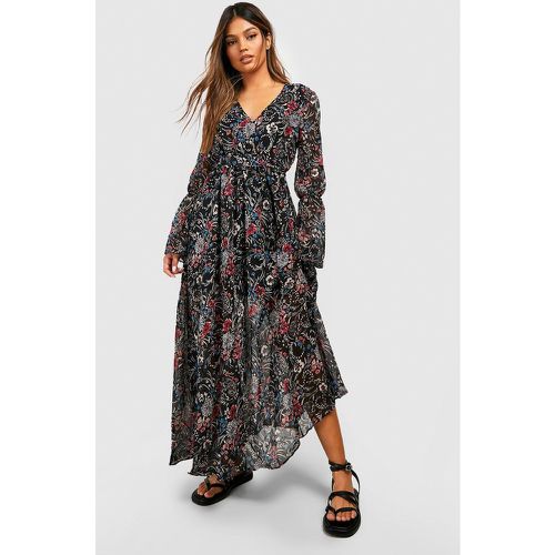 Robe Longue À Manches Volantées Et Imprimé Bohème - 38 - boohoo - Modalova