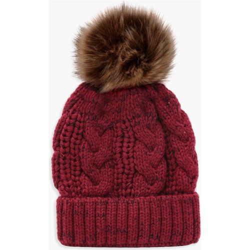 Bonnet En Maille Torsadée À Pompon En Synthétique - Taille Unique - boohoo - Modalova