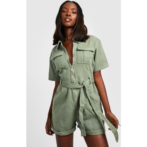 Combishort Utilitaire Ceinturé En Jean - 34 - boohoo - Modalova