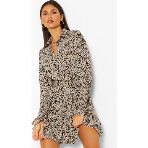 Robe Chemise Ceinturée À Pois Et Ourlet Volanté - 46 - boohoo - Modalova
