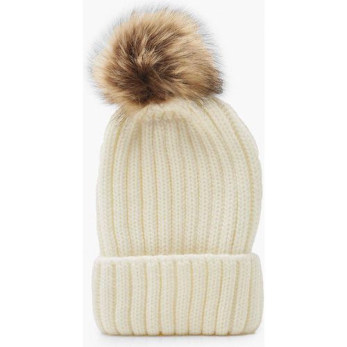 Bonnet Côtelé À Pompon En Fausse Fourrure - One Size - boohoo - Modalova