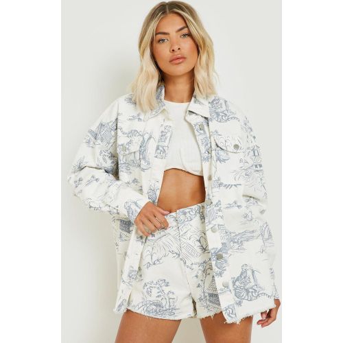 Surchemise En Jean À Imprimé Porcelaine - Blanc Écru - 40, Blanc Écru - boohoo - Modalova