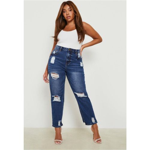 Grande Taille - Jean Mom Déchiré À Taille Haute - 52 - boohoo - Modalova