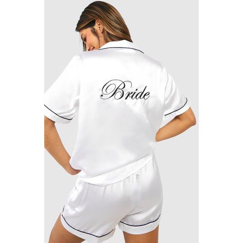 Pyjama Satiné Avec Short À Broderie Bride - boohoo - Modalova