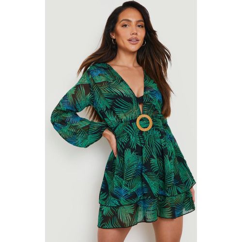 Robe De Plage À Décolleté Plongeant Et Imprimé Tropical - S - boohoo - Modalova