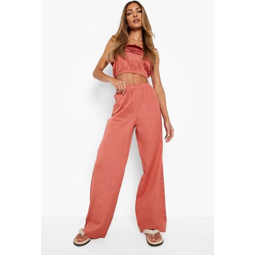 Ensemble Effet Lin Avec Crop Top Volanté Et Pantalon Large - 38 - boohoo - Modalova