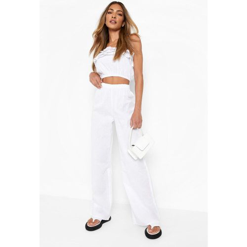 Ensemble Effet Lin Avec Crop Top Volanté Et Pantalon Large - 40 - boohoo - Modalova