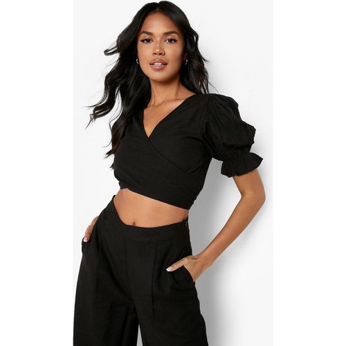 Crop Top Cache-Cœur Effet Lin - 38 - boohoo - Modalova