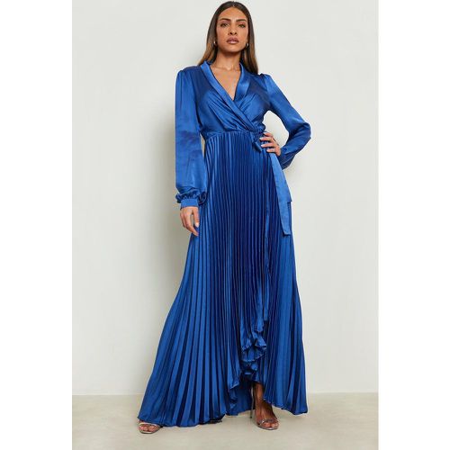 Robe Portefeuille Plissée Satinée À Ceinture - 38 - boohoo - Modalova