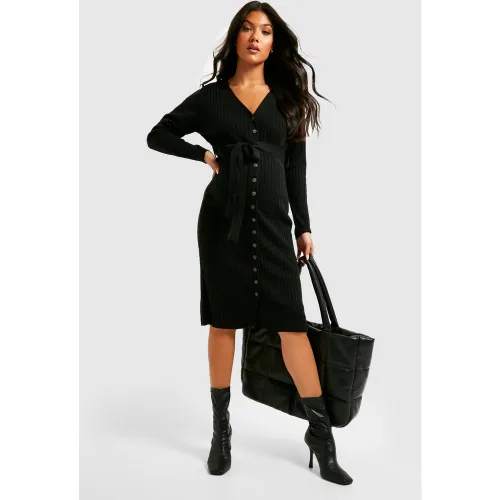 Maternité - Robe Pull De Grossesse Mi-Longue Boutonnée - 38 - boohoo - Modalova