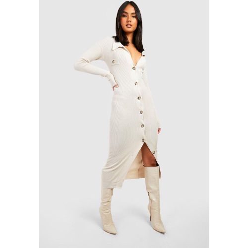 Robe Mi-Longue Côtelée À Col Contrastant - 38 - boohoo - Modalova