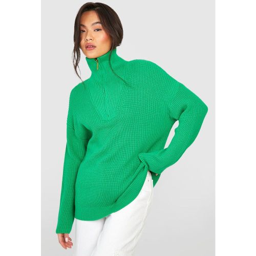 Pull À Col Zippé - Vert - S, Vert - boohoo - Modalova