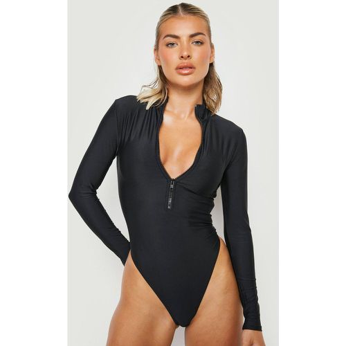 Maillot De Bain Une Pièce Zippé À Manches Longues - 40 - boohoo - Modalova