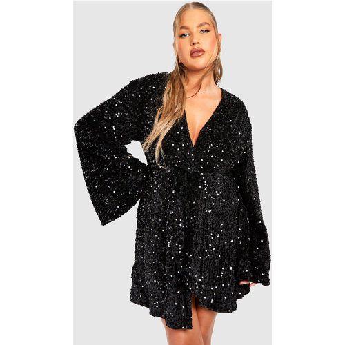 Grande Taille - Robe Nouée Effet Velours À Paillettes - 44 - boohoo - Modalova