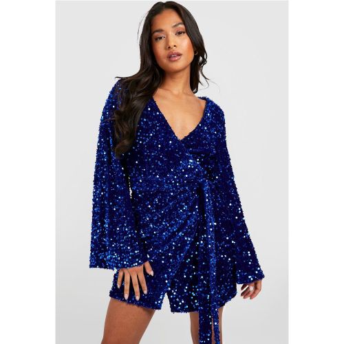 Petite" - Robe Pailletée En Velours À Manches Évasées - 36 - boohoo - Modalova