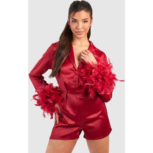Combishort De Tailleur Satiné À Plumes - 38 - boohoo - Modalova