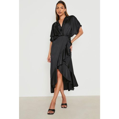 Robe Portefeuille Satinée À Volants - S - boohoo - Modalova