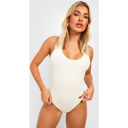 Maillot De Bain Une Pièce Texturé À Col Rond - Blanc Écru - 36, Blanc Écru - boohoo - Modalova