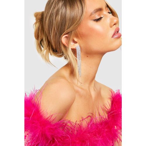 Boucles D'Oreilles Strassées À Franges - One Size - boohoo - Modalova