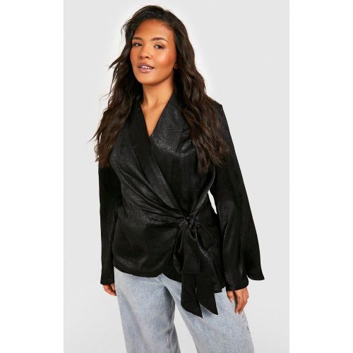 Grande Taille - Top Cache-Cœur Satiné À Manches Évasées - 44 - boohoo - Modalova