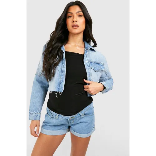 Maternité - Short De Grossesse Mom En Jean À Ourlet Retroussé - 40 - boohoo - Modalova