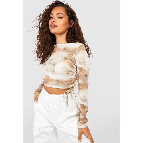 Crop Top Froncé À Imprimé Marbre Et Manches Longues - 40 - boohoo - Modalova