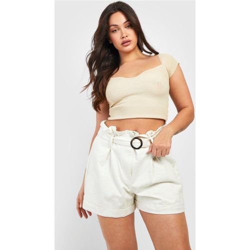 Grande Taille - Short En Jean À Ceinture - Blanc Écru - 44, Blanc Écru - boohoo - Modalova