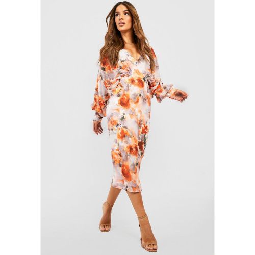 Robe Mi-Longue Fleurie À Manches Tombantes - 40 - boohoo - Modalova