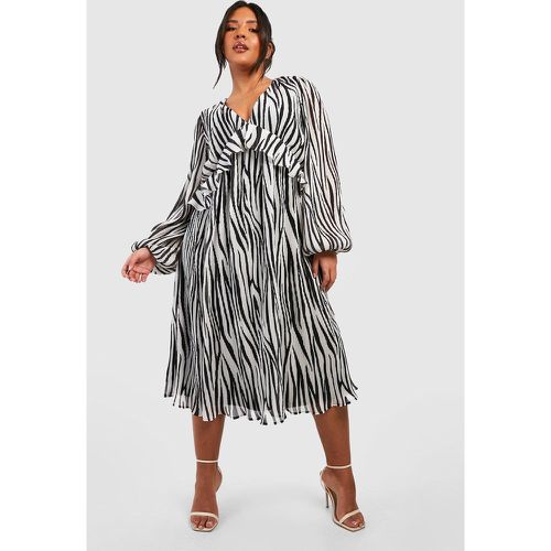 Grande Taille - Robe Patineuse Zébrée À Volants - 46 - boohoo - Modalova