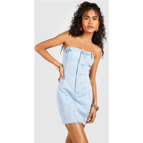 Robe Bandeau Courte En Jean À Ourlet Brut - 34 - boohoo - Modalova