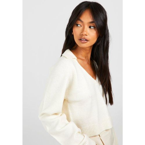 Pull Court En Maille Douce Avec Col À Revers - Blanc Écru - S, Blanc Écru - boohoo - Modalova