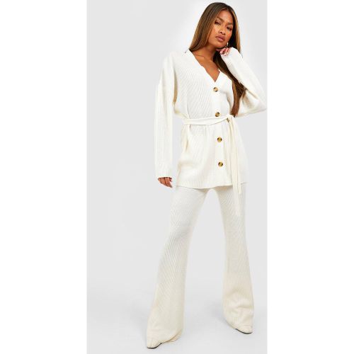 Ensemble En Maille Avec Cardigan Et Pantalon Large - Blanc Écru - 36, Blanc Écru - boohoo - Modalova