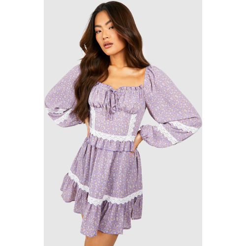 Robe Babydoll Fleurie À Dentelle - 38 - boohoo - Modalova